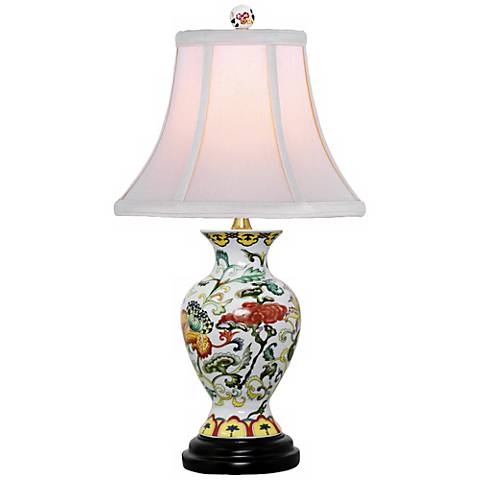 Scrolled Floral Urn 17 1/2" High Porcelain Accent Table Lamp - Image 0