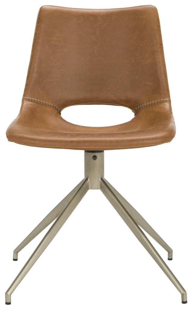 Danube Midcentury Modern Leather Swivel Dining Chair - Light Brown/Brass - Safavieh - Image 0