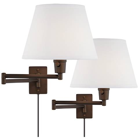 360 Lighting Clement Bronze Plug-In Swing Arm Wall Lamps Set of 2 - Image 0