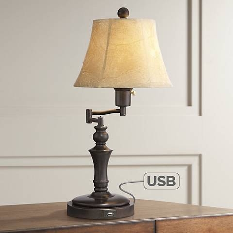 Regency Hill Corey 21 3/4" Traditional Bronze Swing Arm USB Table Lamp - Image 0