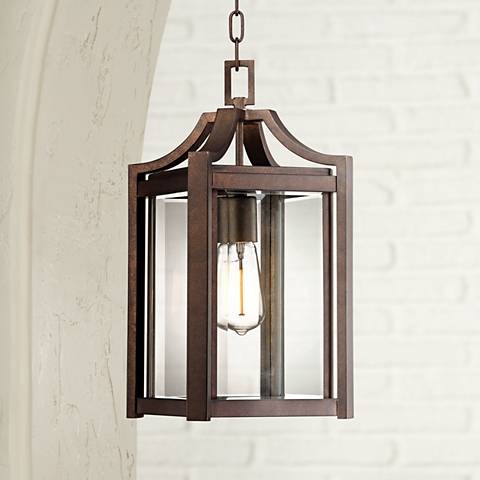 Franklin Iron Rockford 17 1/4" Glass and Bronze Outdoor Hanging Light - Image 0