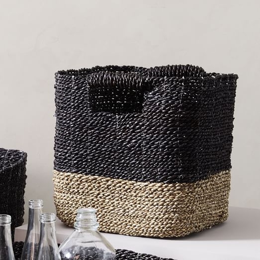 Two-Tone Woven Storage Basket, Black/Tan - Image 0