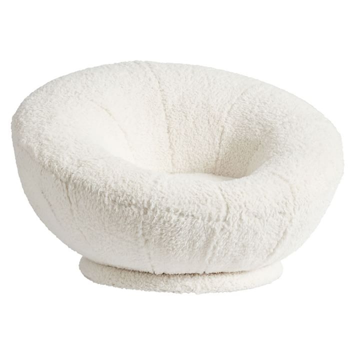 Ivory Sherpa Faux-Fur Groovy Swivel Chair - Image 0