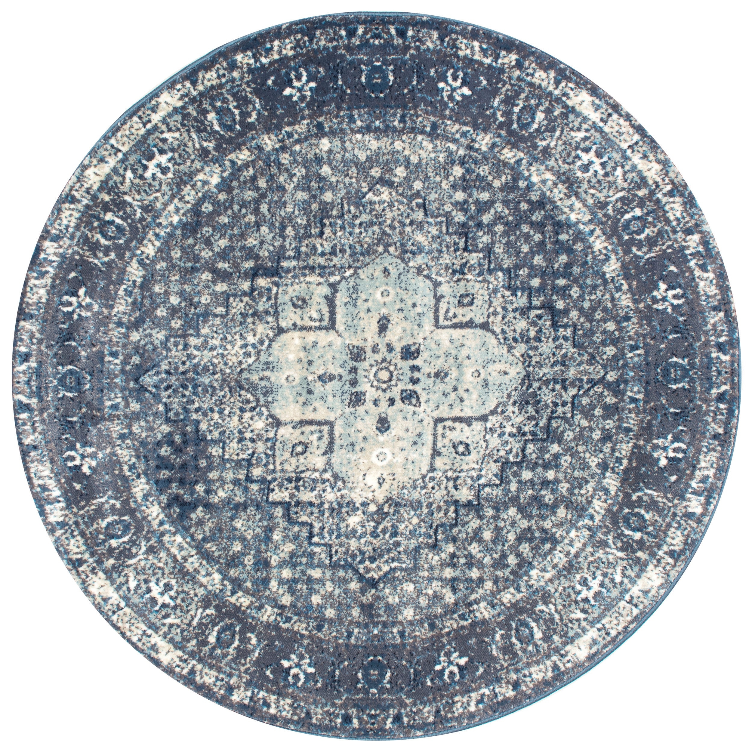 nuLOOM Distressed Traditional Vintage Fancy Blue Round Rug (5'3 Round) - Image 0