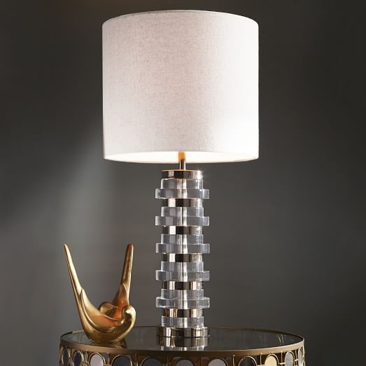 Clear Disc Table Lamp - Large (Polished Nickel/White Linen) - Image 0