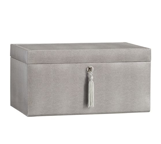 McKenna Leather Large Jewelry Box, Gray - Image 0
