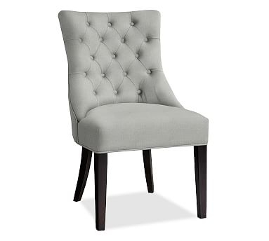 Hayes Upholstered Tufted Dining Side Chair, Espresso Frame, Basketweave Slub Ash - Image 1