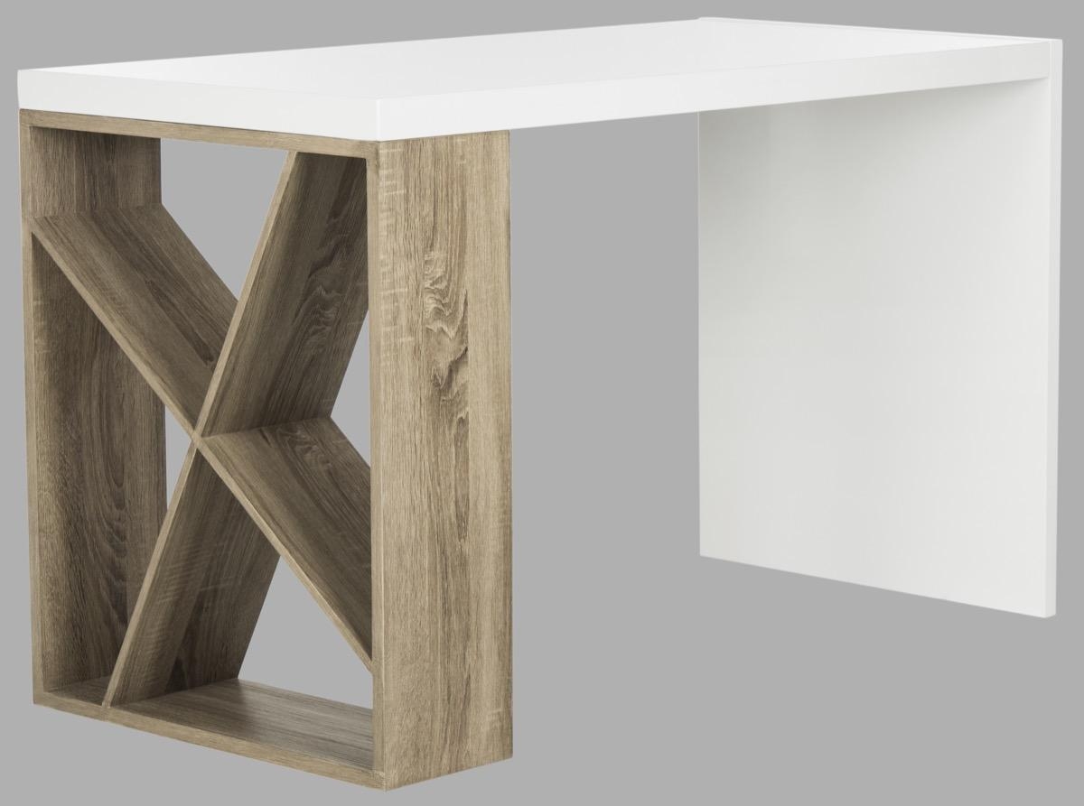 Carlene Modern Scandinavian Side Storage Lacquer Desk - White/Light Oak - Arlo Home - Image 0