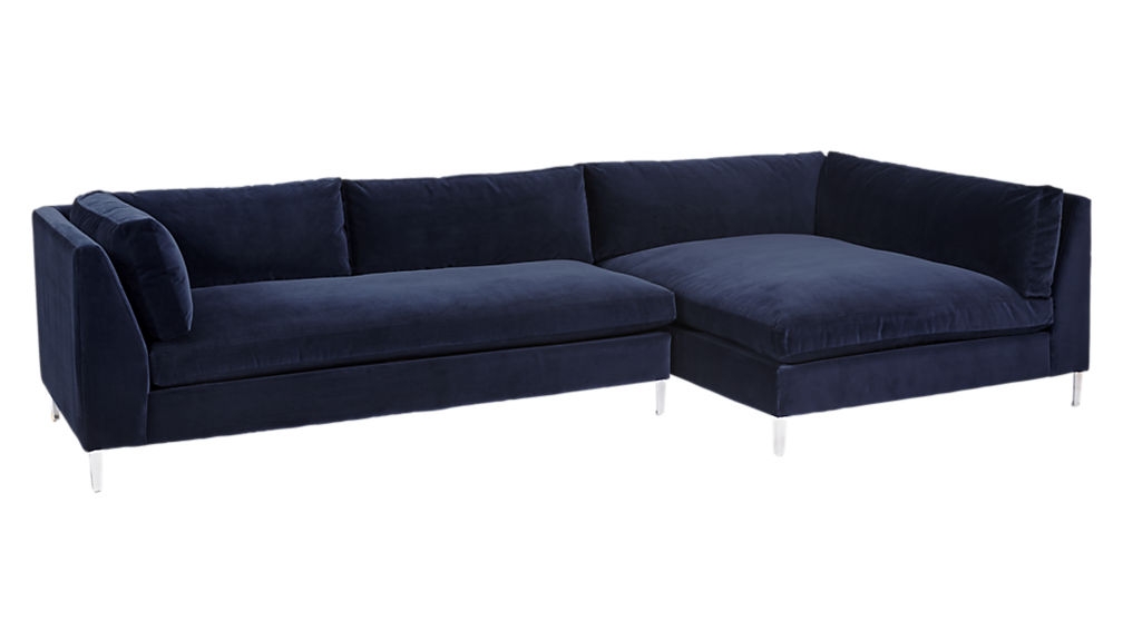 decker 2-piece blue velvet sectional sofa, como - indigo - Image 1
