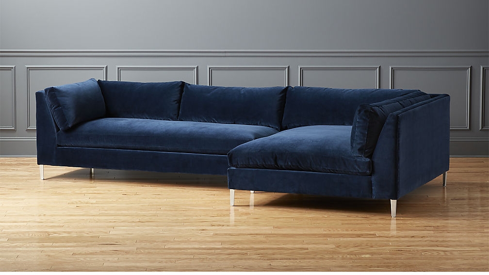 decker 2-piece blue velvet sectional sofa, como - indigo - Image 4