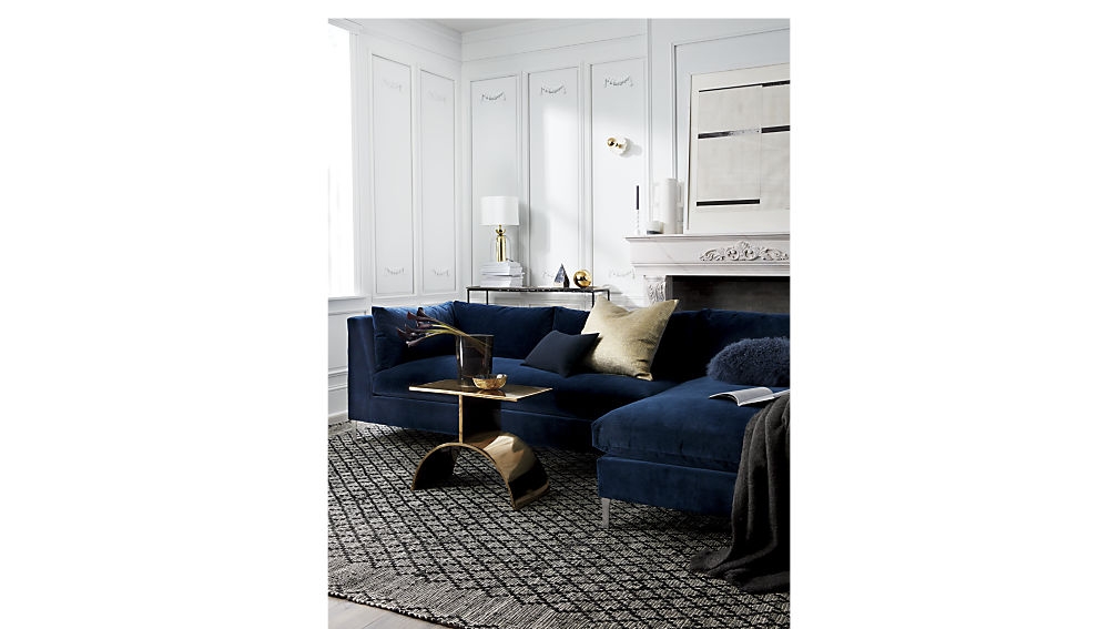 decker 2-piece blue velvet sectional sofa, como - indigo - Image 5