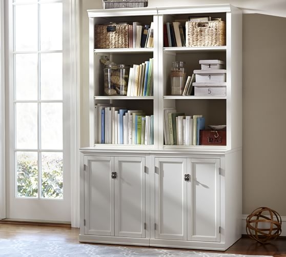 LOGAN BOOKCASE WITH DOORS, ANTIQUE WHITE - Image 1