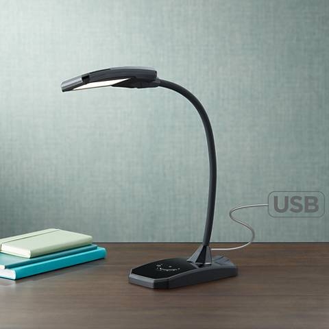 360 Lighting Ricky Black Modern Flex Arm Gooseneck LED Light USB Desk Lamp - Image 0