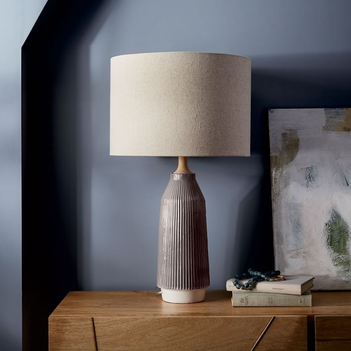 Roar + Rabbit™ Ripple Ceramic Table Lamp - Large Narrow (Warm Gray) - Image 0