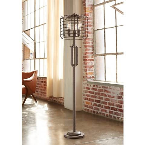 Industrial Cage Bronze Floor Lamp with Edison LED Bulbs - Image 0