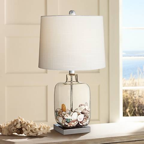 360 Lighting Square Glass with Shells 21 3/4" High Fillable Table Lamp - Image 0