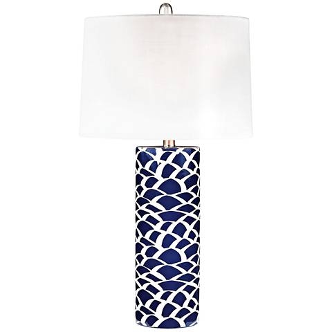 Scale Sketch Navy Blue and White Ceramic Table Lamp - Image 0