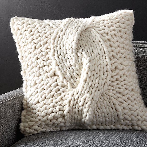 Cozy Knit Ivory 23" Pillow with Down-Alternative Insert - Image 0