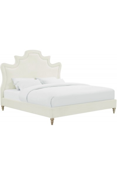 Serenity Cream Velvet Bed in King - Image 0