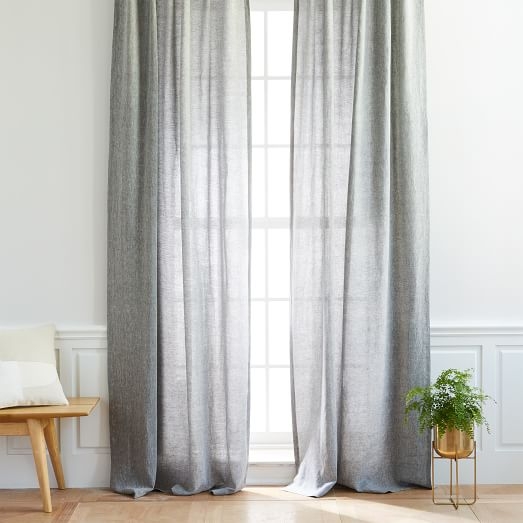Belgian Flax Linen Melange Curtain - slate-48" x 84" - Image 0