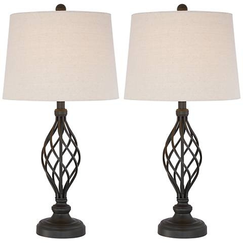 Franklin Iron Works Annie 28" Open Scroll Iron Bronze Lamps Set of 2 - Image 0