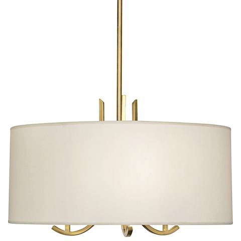 Francesco 25"W Antique Brass and Taupe Shade Pendant Light - Image 0