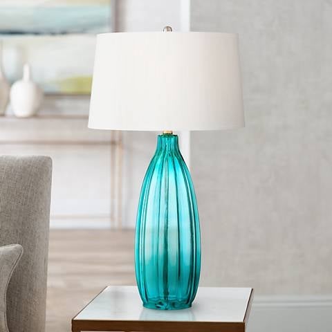 360 Lighting Stella 30" High Blue Fluted Glass Table Lamp - Image 0