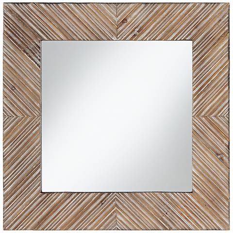 Reyes Natural Wood Slat Pattern 24" Square Wall Mirror - Image 0