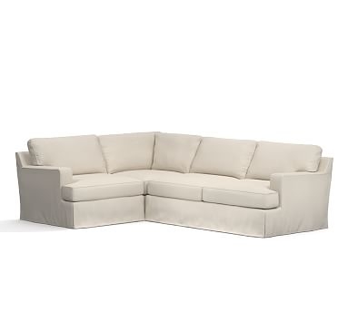 Townsend Square Arm Slipcovered Right Arm 3-Piece Corner Sectional, Polyester Wrapped Cushions, Twill Cream - Image 1