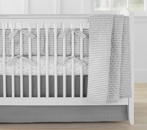 Nursery Bumper Bedding Set: Bumper, Crib Fitted Sheet & Crib Skirt - GRAY - Image 1