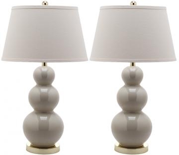 Pamela 28-Inch H Triple Gourd Ceramic Table Lamp - Light Grey - Arlo Home - Image 0
