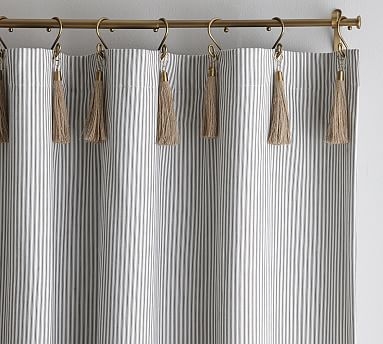 The Emily & Meritt Ticking Stripe Drape With Hook And Tassel, 50x96", Black/White - Image 1