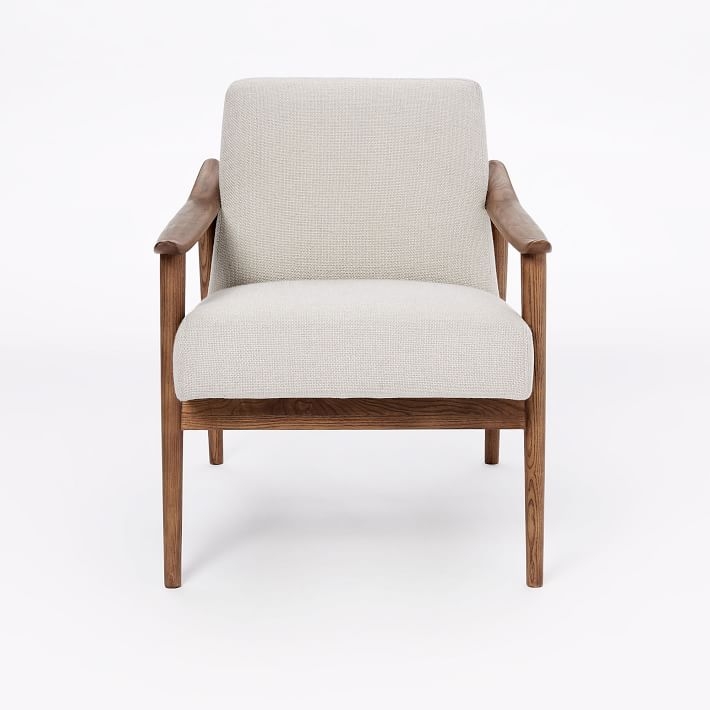 Mid-Century Show Wood Chair, Chunky Basketweave, Stone - Image 1