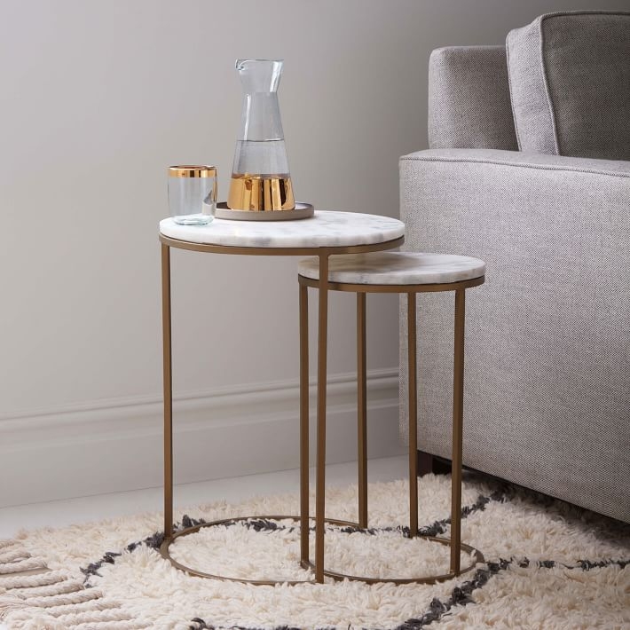 Round Nesting Side Tables Set - Marble/Brass - Image 1
