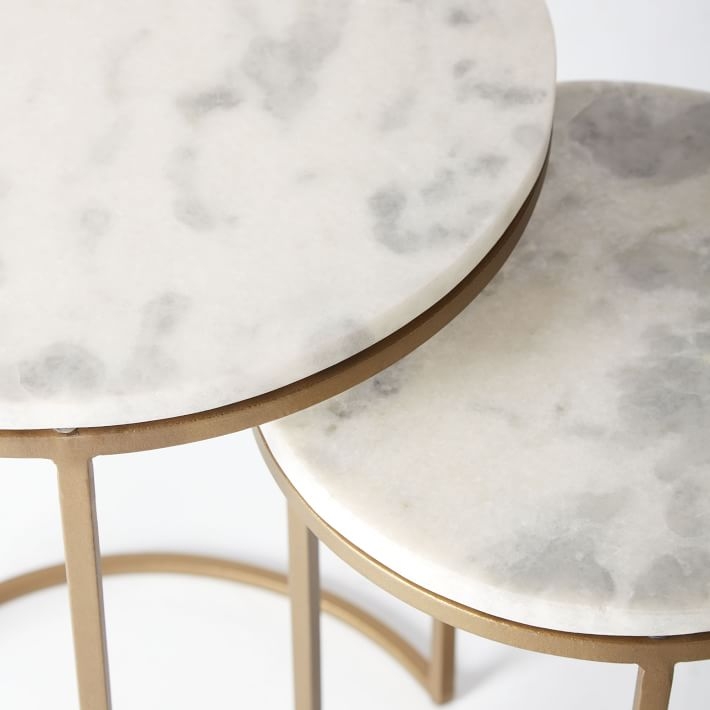 Round Nesting Side Tables Set - Marble/Brass - Image 3