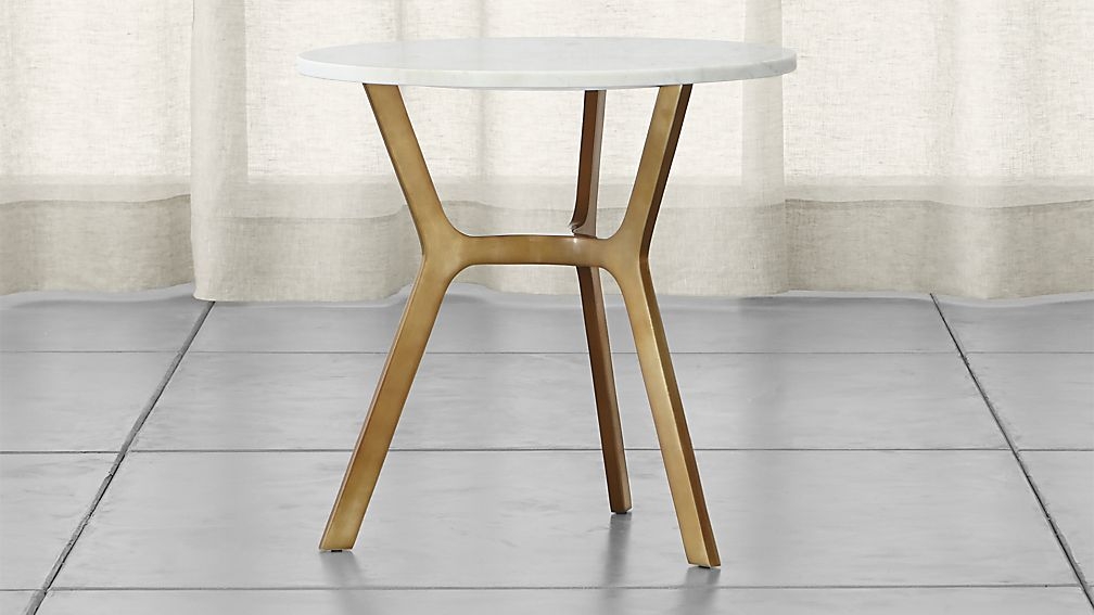 Elke Round Marble End Table with Brass Base - Image 0
