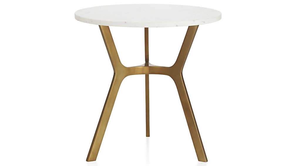 Elke Round Marble End Table with Brass Base - Image 2