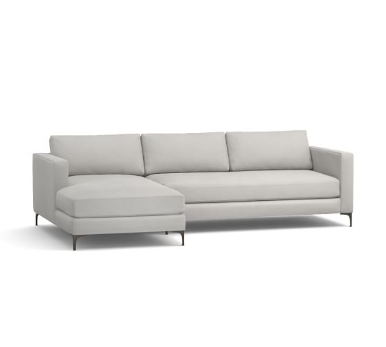 Jake Upholstered Sofa with Chaise Sectional - Sunbrella Canvas, Gravel - Image 0