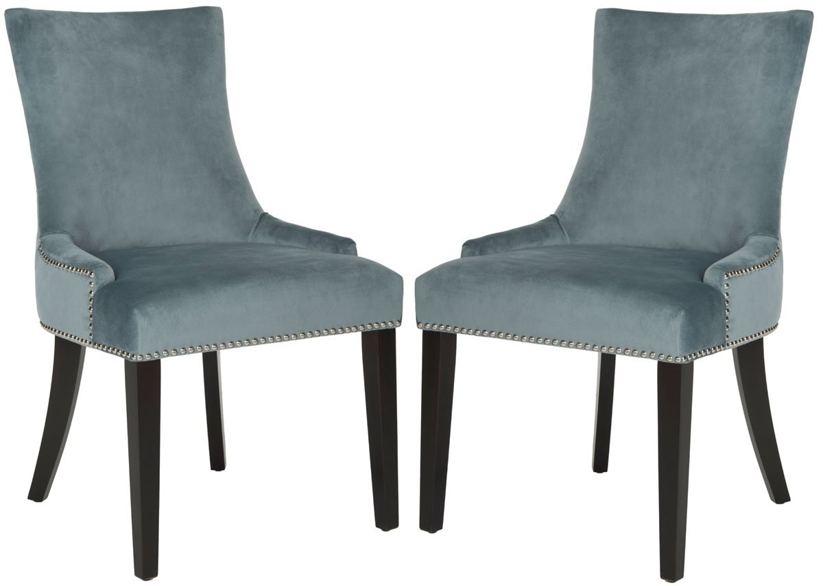 Lester 19''H Dining Chair (Set Of 2) - Silver Nail Heads - Blue/Espresso - Arlo Home - Image 0