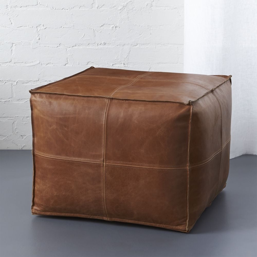 Leather Square Brown Pouf - Image 0
