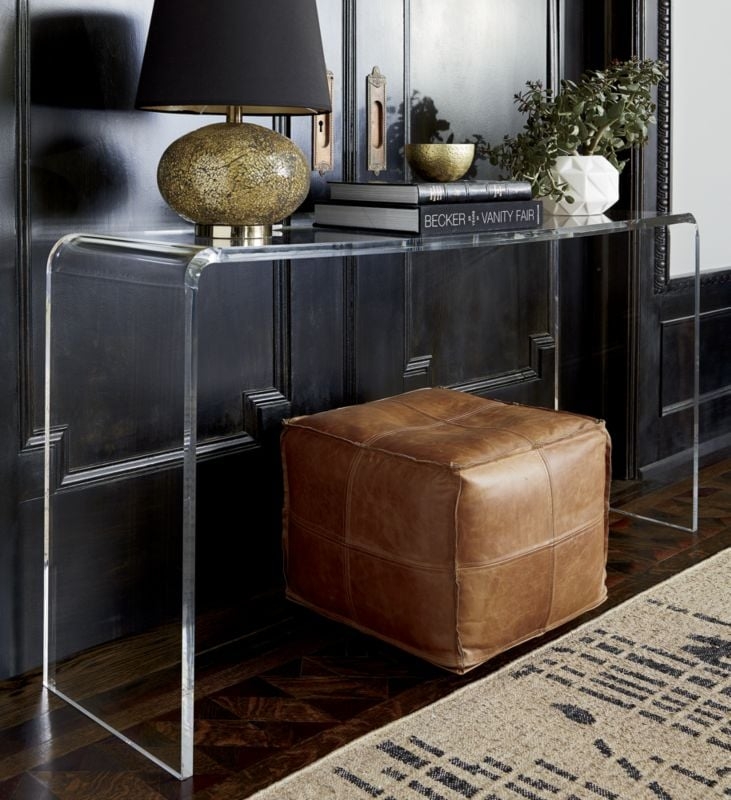 Leather Square Brown Pouf - Image 1