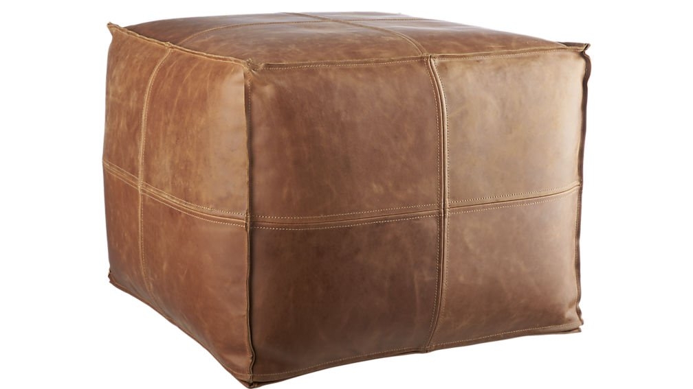 Leather Square Brown Pouf - Image 7