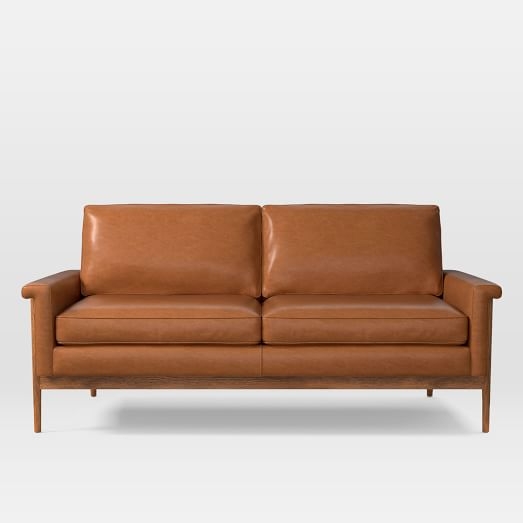 Leon Wood Frame Leather Loveseat (68") - Image 0