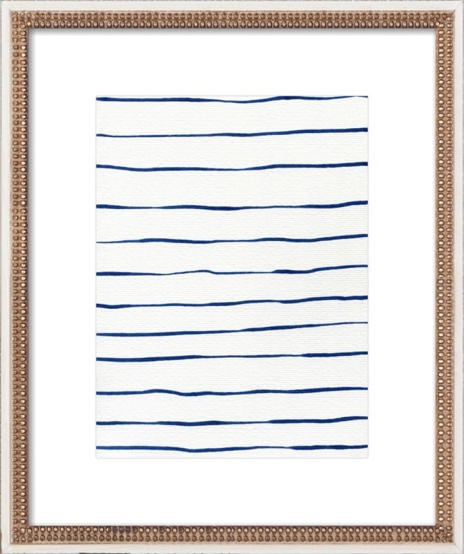 Blue Stripes - 16x20" - Distressed Cream Double Bead Wood Frame with Matte - Image 0
