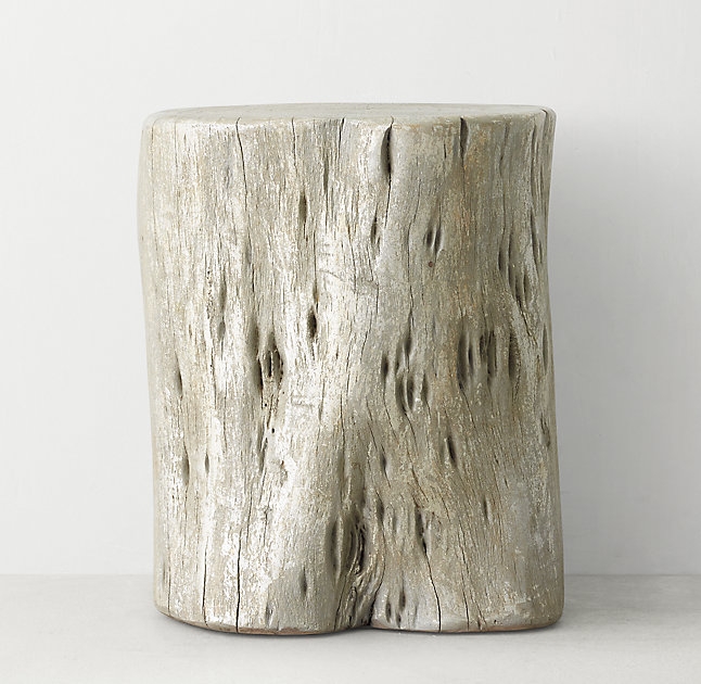 PAINTED ACACIA TRUNK SIDE TABLE - PEWTER - Image 0