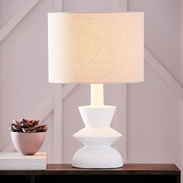 Totem Table Lamp- Base, Shade Medium-White/Antique Brass Natural Linen - Image 0