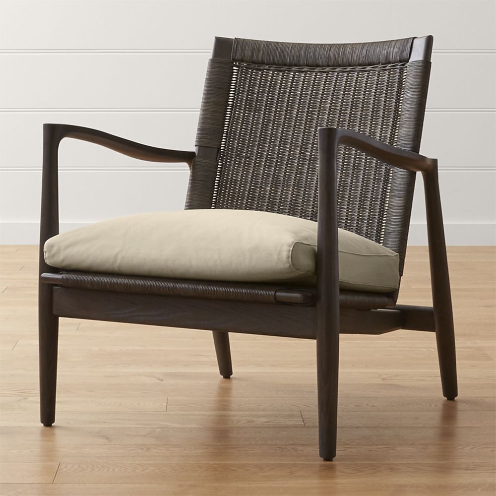Sebago Midcentury Rattan Accent Chair with Fabric Cushion - Image 0