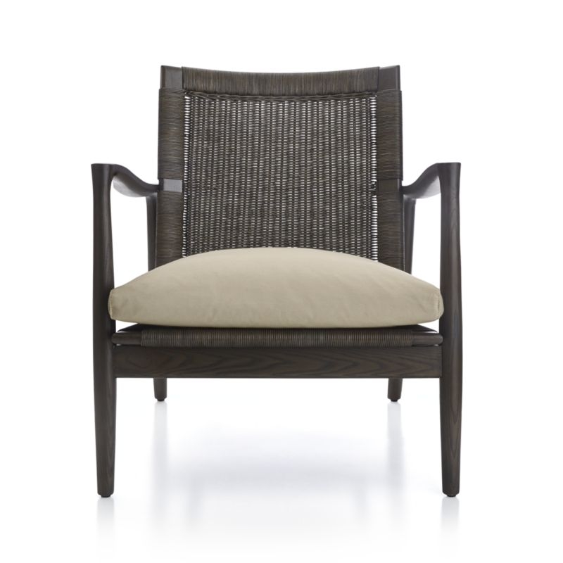 Sebago Midcentury Rattan Accent Chair with Fabric Cushion - Image 1