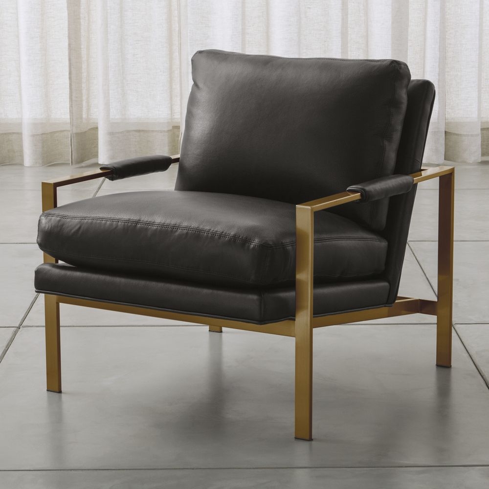 Milo Leather Chair with Brushed Brass Base - Image 0