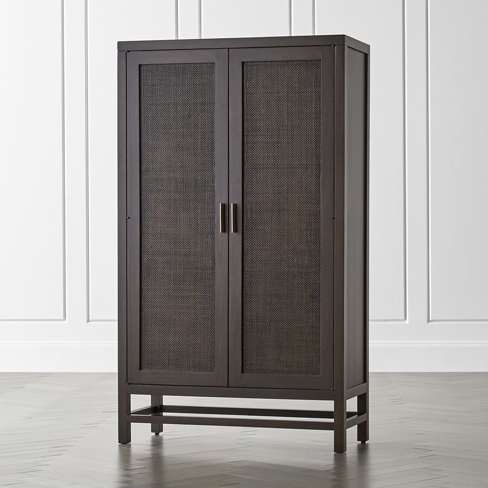 Blake Dark Brown and Rattan 2-Door Storage Cabinet - Image 0